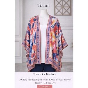 Tolani Raelyn Red Tie Dye Open Front Modal Wrap Kimono Plus 3X A373844 NWT